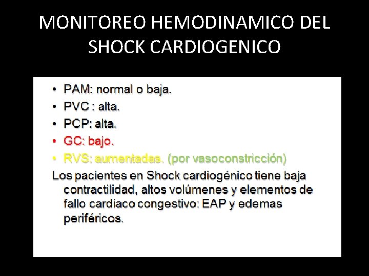 MONITOREO HEMODINAMICO DEL SHOCK CARDIOGENICO 