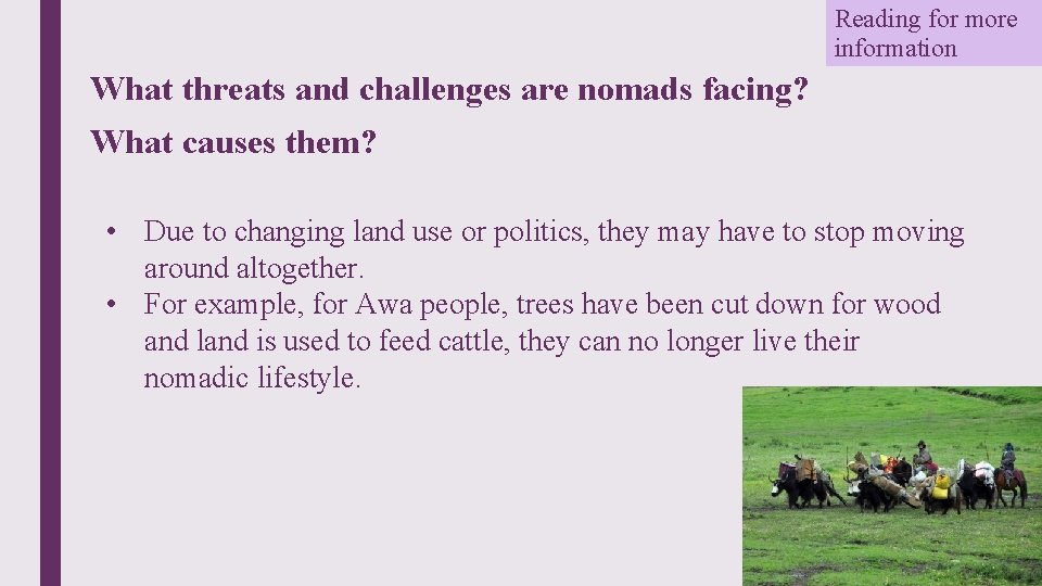 Reading for more information What threats and challenges are nomads facing? What causes them?