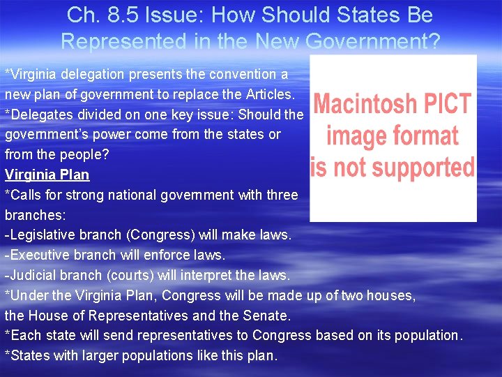 Ch. 8. 5 Issue: How Should States Be Represented in the New Government? *Virginia