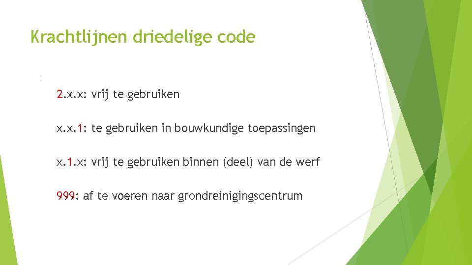 Krachtlijnen driedelige code : 2. x. x: vrij te gebruiken x. x. 1: te