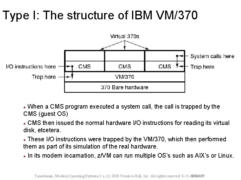 Carnegie Mellon Type I: The structure of IBM VM/370 When a CMS program executed