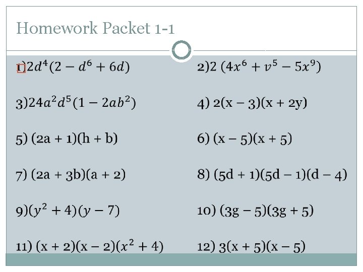 Homework Packet 1 -1 � 