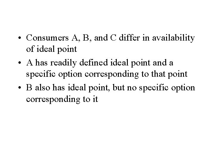  • Consumers A, B, and C differ in availability of ideal point •