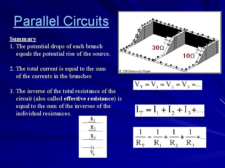 Parallel Circuits Summary 1. The potential drops of each branch equals the potential rise