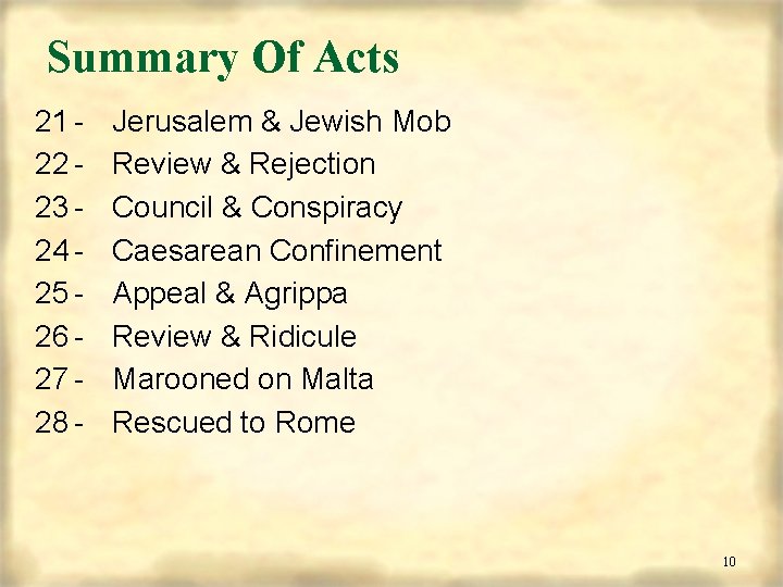 Summary Of Acts 21 22 23 24 25 26 27 28 - Jerusalem &