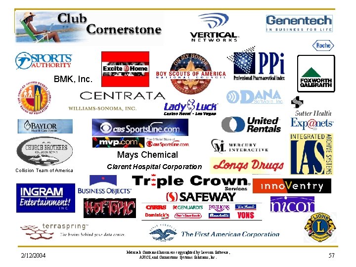 BMK, Inc. Mays Chemical Collision Team of America 2/12/2004 Clarent Hospital Corporation Materials Contained BMK, Inc. Mays Chemical Collision Team of America 2/12/2004 Clarent Hospital Corporation Materials Contained