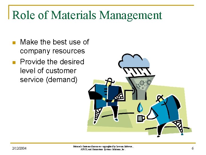 Role of Materials Management n n Make the best use of company resources Provide Role of Materials Management n n Make the best use of company resources Provide