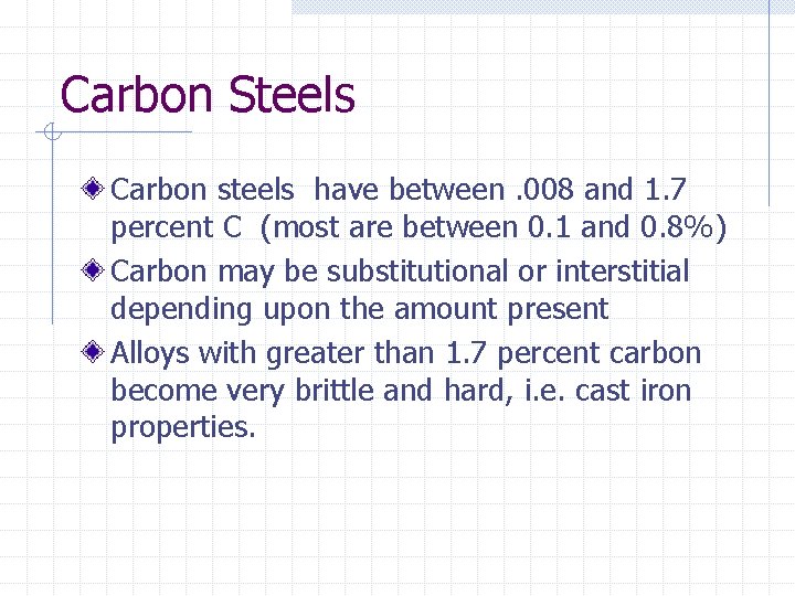 Carbon Steels Carbon steels have between. 008 and 1. 7 percent C (most are