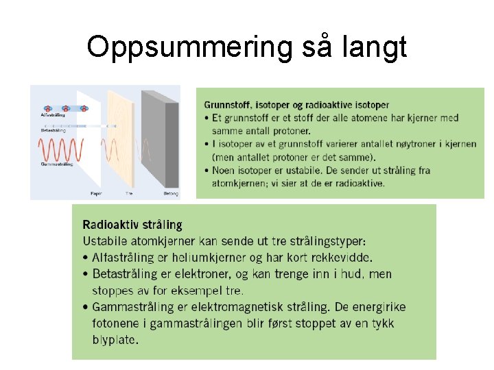Oppsummering så langt 