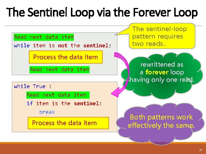 The Sentinel Loop via the Forever Loop Read next data item while item is