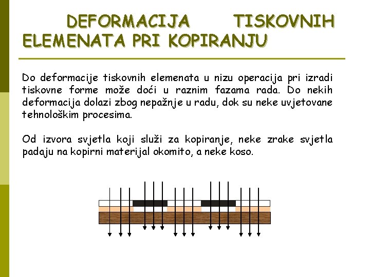 DEFORMACIJA TISKOVNIH ELEMENATA PRI KOPIRANJU Do deformacije tiskovnih elemenata u nizu operacija pri izradi