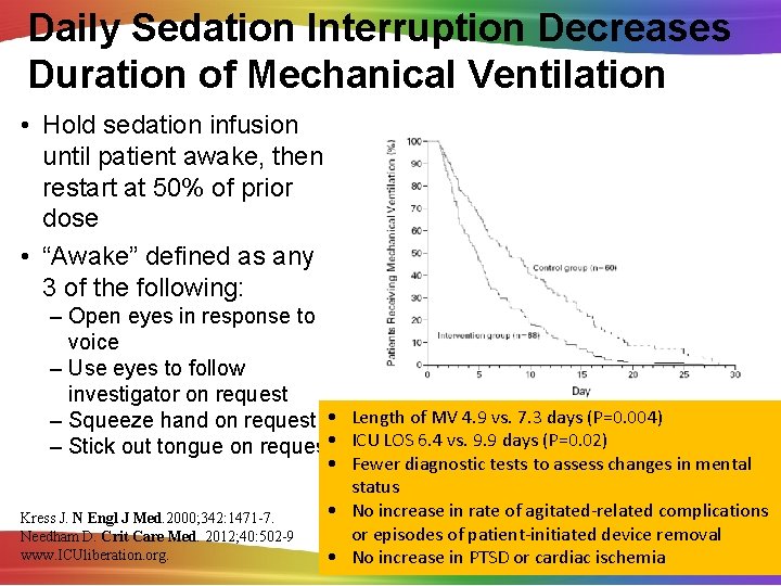 Daily Sedation Interruption Decreases Duration of Mechanical Ventilation • Hold sedation infusion until patient