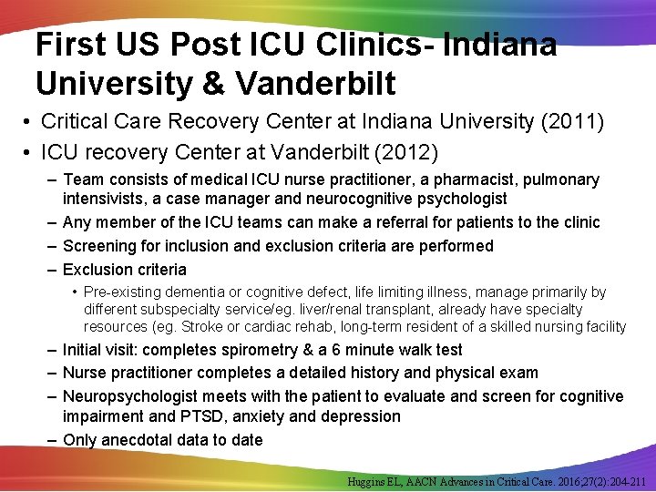 First US Post ICU Clinics- Indiana University & Vanderbilt • Critical Care Recovery Center