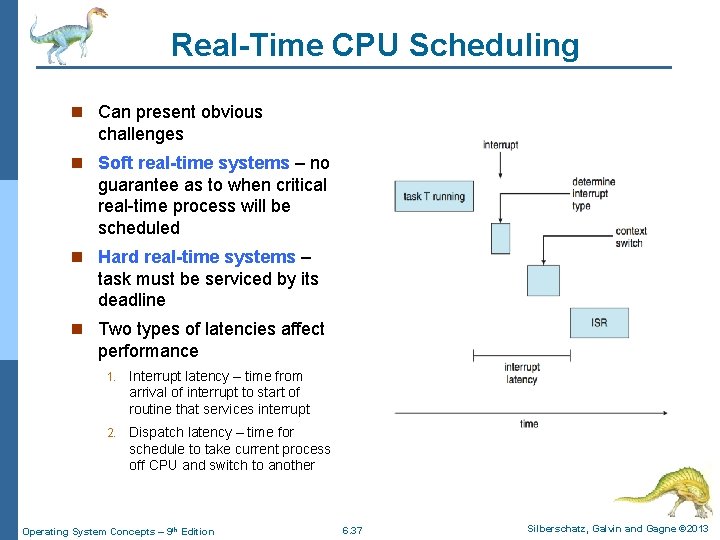 Real-Time CPU Scheduling n Can present obvious challenges n Soft real-time systems – no