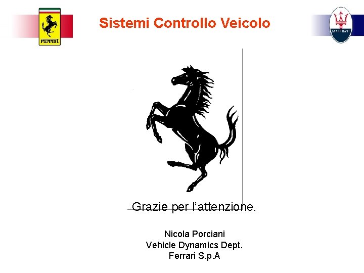 Sistemi Controllo Veicolo Grazie per l’attenzione. Nicola Porciani Vehicle Dynamics Dept. Ferrari S. p.