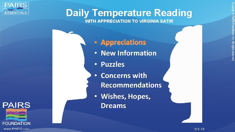 Daily Temperature Reading WITH APPRECIATION TO VIRGINIA SATIR Appreciations New Information Puzzles Concerns with