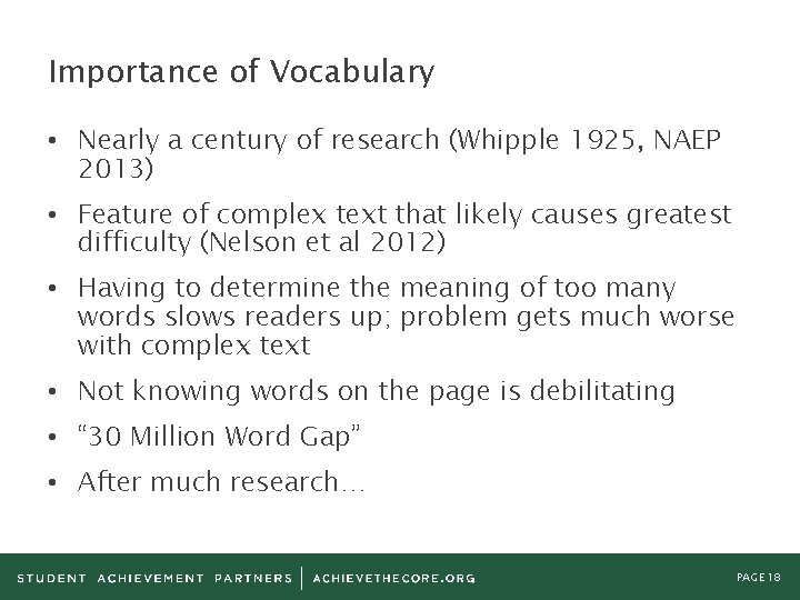 Importance of Vocabulary • Nearly a century of research (Whipple 1925, NAEP 2013) •