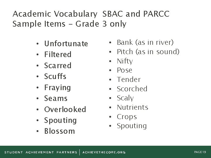 Academic Vocabulary SBAC and PARCC Sample Items - Grade 3 only • • •