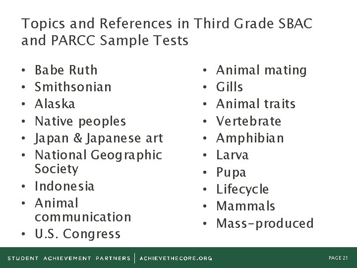 Topics and References in Third Grade SBAC and PARCC Sample Tests Babe Ruth Smithsonian