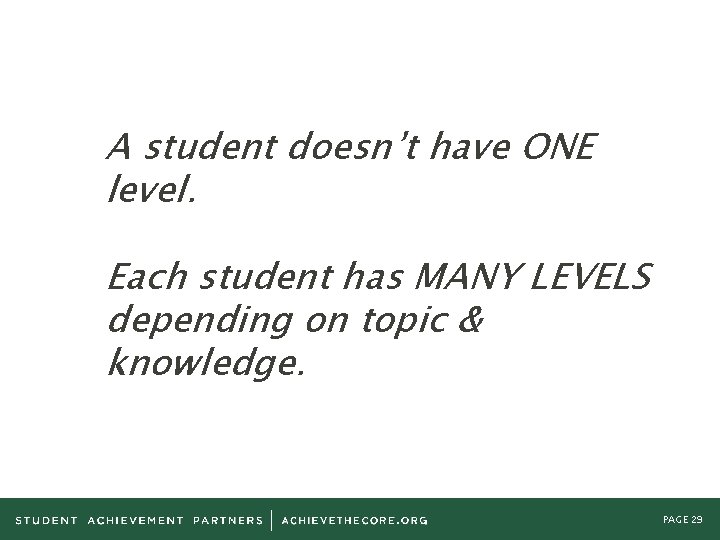 A student doesn’t have ONE level. Each student has MANY LEVELS depending on topic