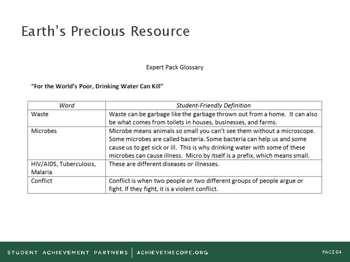 Earth’s Precious Resource PAGE 64 