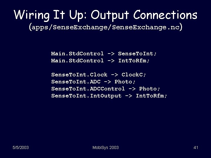 Wiring It Up: Output Connections (apps/Sense. Exchange. nc) Main. Std. Control -> Sense. To.