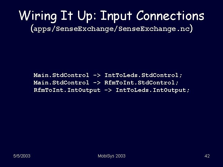 Wiring It Up: Input Connections (apps/Sense. Exchange. nc) Main. Std. Control -> Int. To.