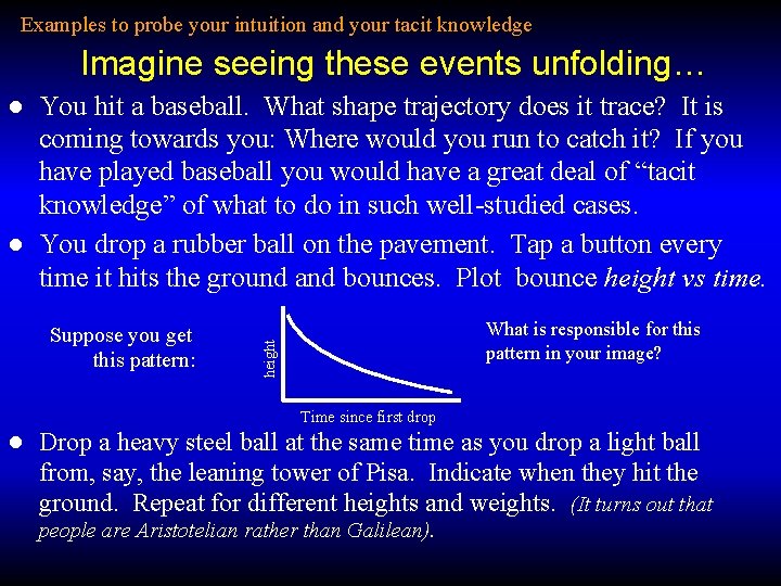 Examples to probe your intuition and your tacit knowledge Imagine seeing these events unfolding…