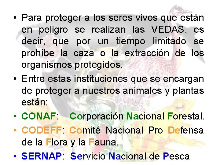 • Para proteger a los seres vivos que están en peligro se realizan • Para proteger a los seres vivos que están en peligro se realizan