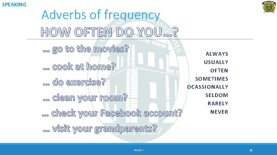 SPEAKING Adverbs of frequency HOW OFTEN DO YOU…? … go to the movies? …