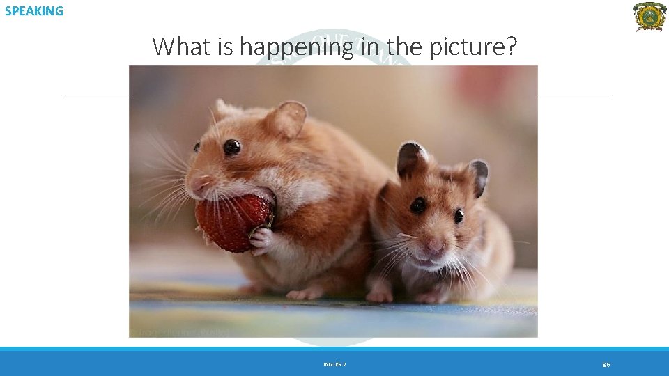 SPEAKING What is happening in the picture? INGLÉS 2 86 