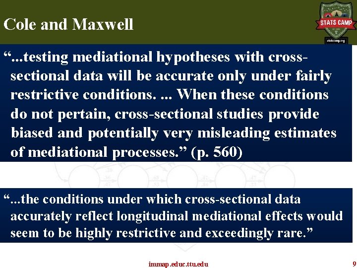 Cole and Maxwell “. . . testing mediational hypotheses with crosssectional data will be Cole and Maxwell “. . . testing mediational hypotheses with crosssectional data will be