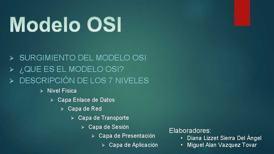 SURGIMIENTO DEL MODELO OSI Ø ¿QUE ES EL MODELO OSI? Ø DESCRIPCIÓN DE LOS