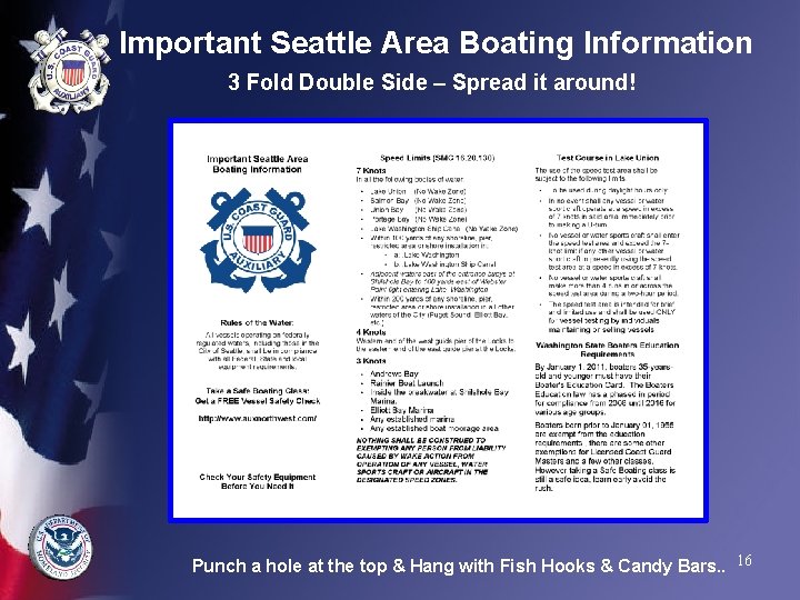 Important Seattle Area Boating Information 3 Fold Double Side – Spread it around! Punch