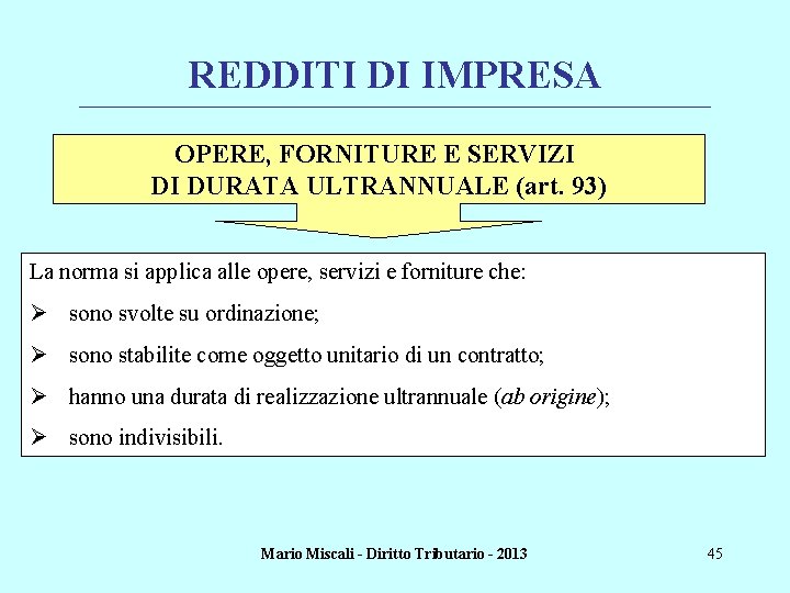 REDDITI DI IMPRESA ________________________________________________________________________ OPERE, FORNITURE E SERVIZI DI DURATA ULTRANNUALE (art. 93) La