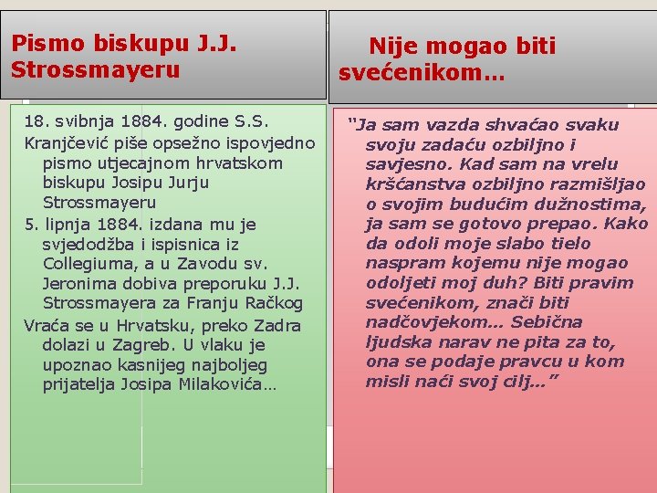 Pismo biskupu J. J. Strossmayeru 18. svibnja 1884. godine S. S. Kranjčević piše opsežno
