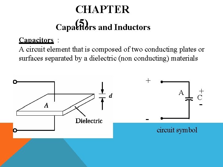 CHAPTER (5) and Inductors Capacitors : A circuit element that is composed of two CHAPTER (5) and Inductors Capacitors : A circuit element that is composed of two