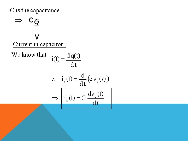 C is the capacitance CQ V Current in capacitor : We know that i(t)