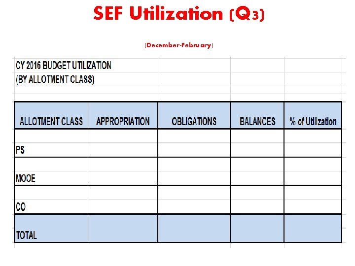 SEF Utilization (Q 3) (December-February) 