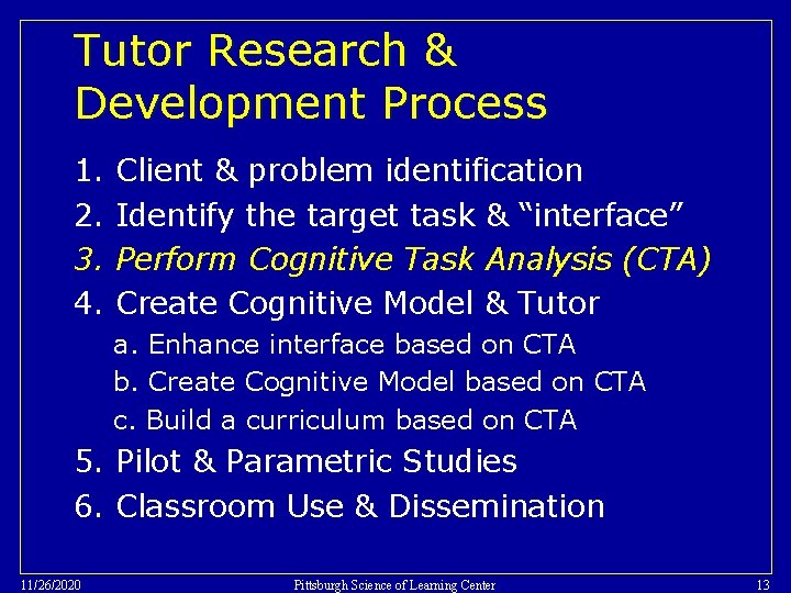 Tutor Research & Development Process 1. 2. 3. 4. Client & problem identification Identify