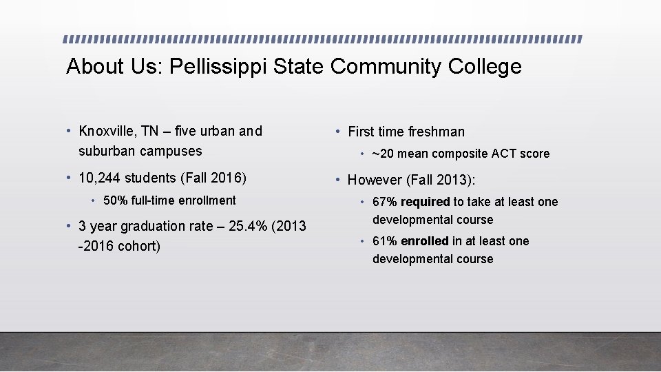 About Us: Pellissippi State Community College • Knoxville, TN – five urban and suburban