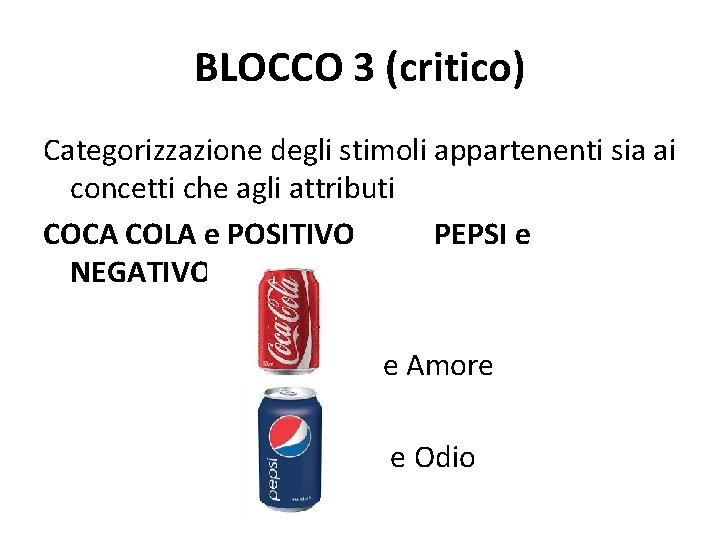 BLOCCO 3 (critico) Categorizzazione degli stimoli appartenenti sia ai concetti che agli attributi COCA