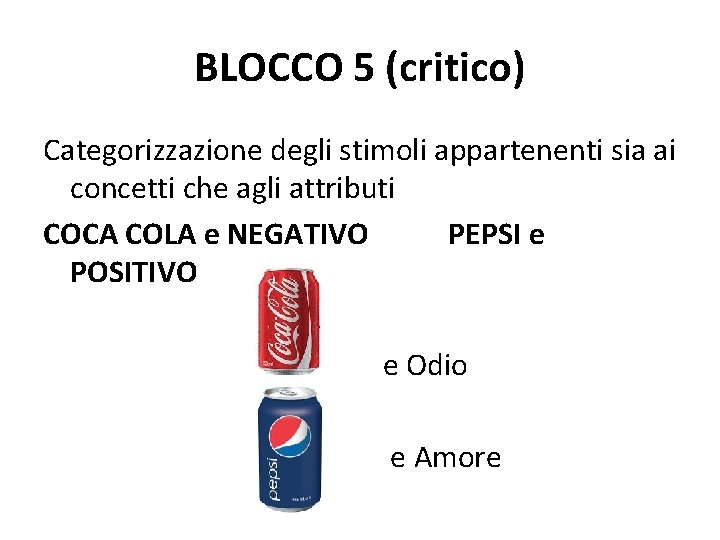 BLOCCO 5 (critico) Categorizzazione degli stimoli appartenenti sia ai concetti che agli attributi COCA