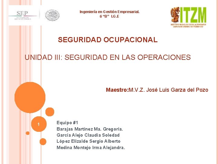 Ingeniería en Gestión Empresarial. 6 “B” I. G. E SEGURIDAD OCUPACIONAL UNIDAD III: SEGURIDAD