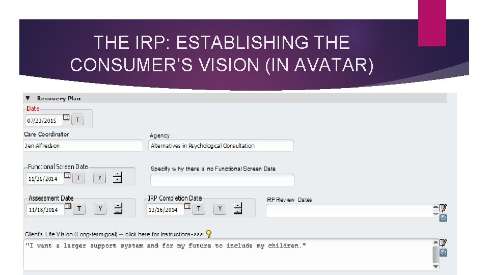 THE IRP: ESTABLISHING THE CONSUMER’S VISION (IN AVATAR) 