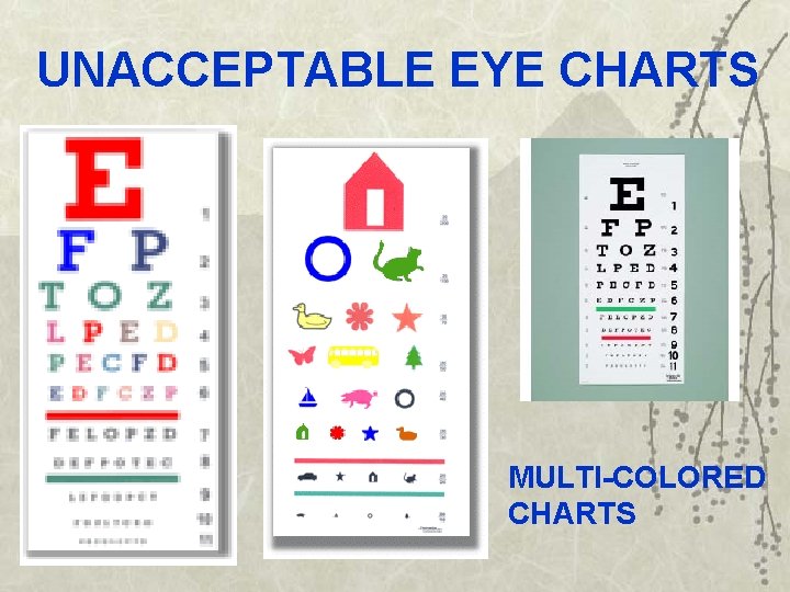 UNACCEPTABLE EYE CHARTS MULTI-COLORED CHARTS 