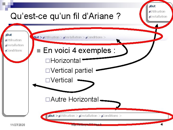 ðBut Qu’est-ce qu’un fil d’Ariane ? ðBut ðUtilisation ðBut ðInstallation > ðUtilisation > ðInstallation