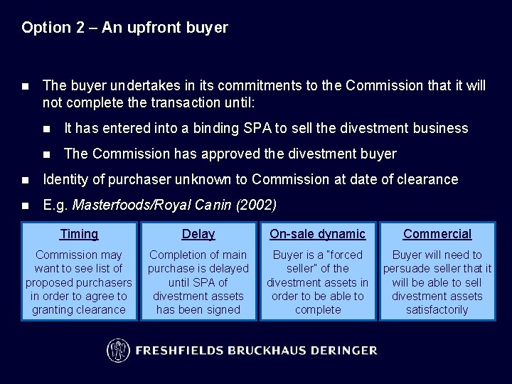 Option 2 – An upfront buyer n The buyer undertakes in its commitments to