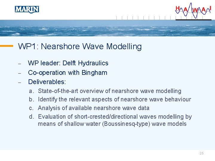 WP 1: Nearshore Wave Modelling – – – WP leader: Delft Hydraulics Co-operation with