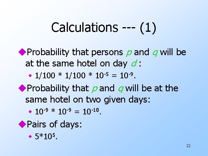 Calculations --- (1) u. Probability that persons p and q will be at the